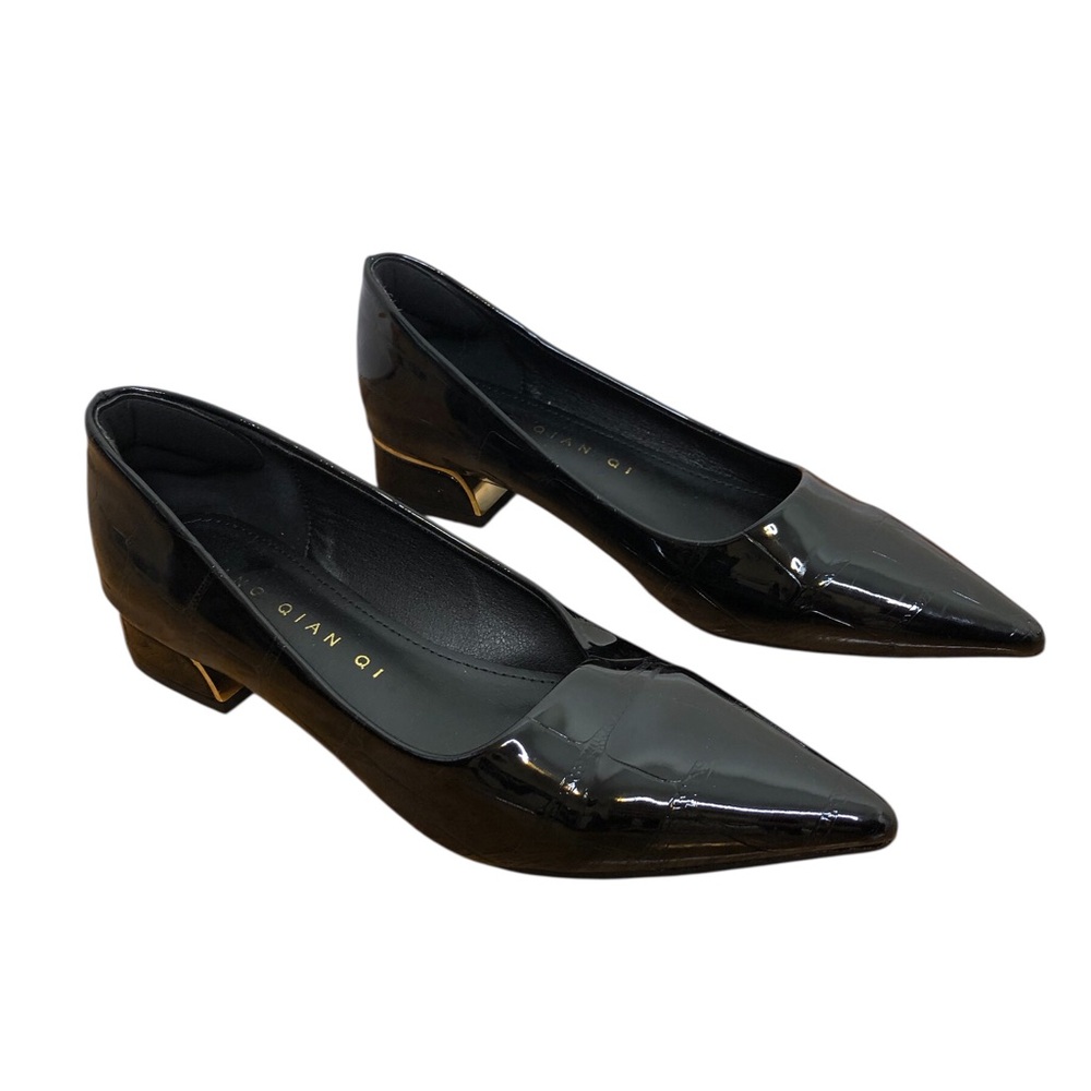 Crocodile Leather Flats, Chunky Heel, 39 (US 8.5)